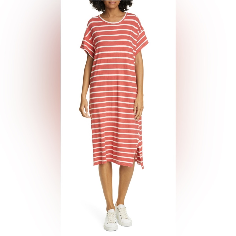 NWT The GREAT. Size 1/S Button Side Dress Cardinal Stripe oversized t-shirt midi - Picture 3 of 14